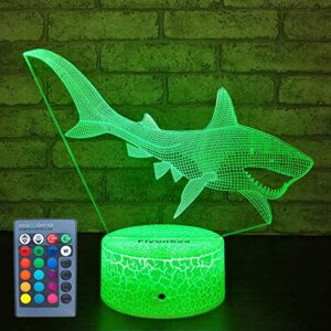 flyonsea baby shark toys nightlight,baby shark party supplies 16 color changing kids night light with touch and remote control, kids shark decor lamp birthday christmas gifts for kids boys baby