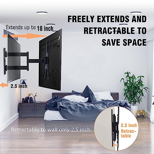 FORGING MOUNT Corner TV Wall Mount Single Stud Articulating Arm Full Motion TV Bracket for Most 26-55" Flat Curved TVs with Tilt, Swivel and Extends 18inch, Holds 88lbs, Max VESA 400x400mm