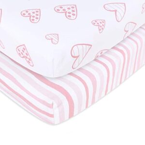 pack n play playard mattress sheets 2 pack, 100% jersey cotton stretchy portable mini crib sheets or playpen sheets, ultra soft breathable pack n play mattress cover for baby