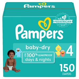 diapers size 4, 150 count - pampers baby dry disposable diapers