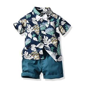 junneng toddler baby boy shorts sets hawaiian outfit,infant kid leave floral short sleeve shirt top+shorts suits dark blue