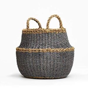 Fab Habitat Large Storage Basket with Handles - Handmade, Natural, Seagrass - Wicker Organizer for Blankets, Towels, Pillows, Toys, Laundry, Baby, Kids, Plants, Home Décor - Fez - Dark L