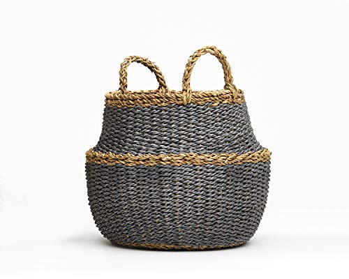 Fab Habitat Large Storage Basket with Handles - Handmade, Natural, Seagrass - Wicker Organizer for Blankets, Towels, Pillows, Toys, Laundry, Baby, Kids, Plants, Home Décor - Fez - Dark L