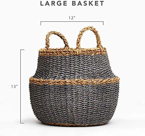 Fab Habitat Large Storage Basket with Handles - Handmade, Natural, Seagrass - Wicker Organizer for Blankets, Towels, Pillows, Toys, Laundry, Baby, Kids, Plants, Home Décor - Fez - Dark L