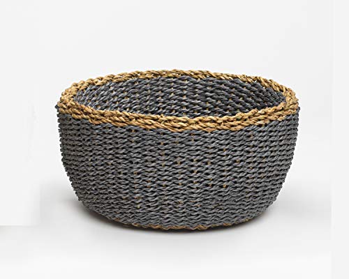 Fab Habitat Large Storage Basket with Handles - Handmade, Natural, Seagrass - Wicker Organizer for Blankets, Towels, Pillows, Toys, Laundry, Baby, Kids, Plants, Home Décor - Fez - Dark L