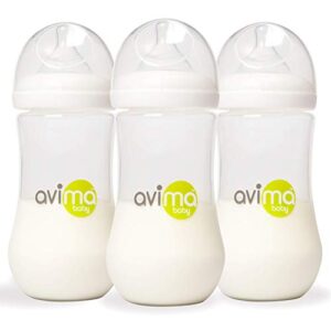 Avima 12 oz Anti Colic Infant Bottles, BPA Free, Wide Neck with Fast Flow Nipples (Set of 3)