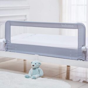 kooldoo baby toddler bed rail 59 inch guard extra long foldable tall safety bedrail with reinforced anchor safety system, for full size bed, queen bed(59" l*22.8" h, grey)