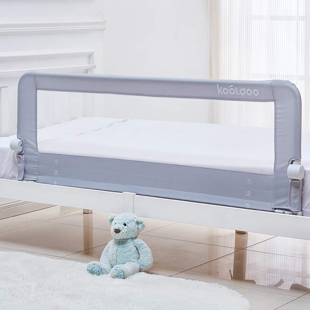 KOOLDOO Baby Toddler Bed Rail 59 inch Guard Extra Long Foldable Tall Safety Bedrail with Reinforced Anchor Safety System, for Full Size Bed, Queen Bed(59" L*22.8" H, Grey)