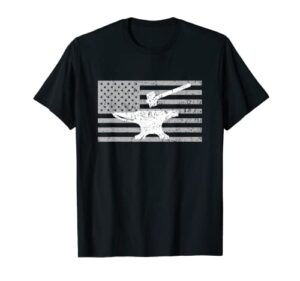 forging shirt, forge shirt, american flag blacksmith anvil t-shirt