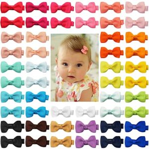 cellot baby hair clips baby girls fully lined baby bows hair pins tiny 2" hair bows alligator clips for girls infant toddlers (2 inch (pack of 50), 25 colors in pairs)