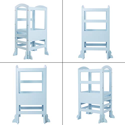 SDADI Height Adjustable Kids Learning Stool, Kids Kitchen Step Stool with Safety Rail-Solid Hardwood Construction | Soft Blue/Blue-Grey LT02G