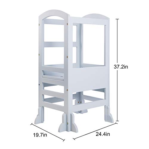 SDADI Height Adjustable Kids Learning Stool, Kids Kitchen Step Stool with Safety Rail-Solid Hardwood Construction | Soft Blue/Blue-Grey LT02G