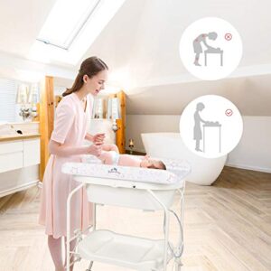 Kinbor Baby Bathinette Folding Changing Table Baby Diaper Station with Bath Tub Unit, Portable Children Baby Dresser Unit Infant Nursery Trays Storage