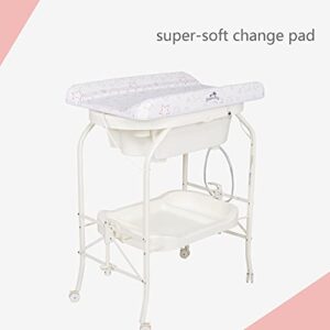 Kinbor Baby Bathinette Folding Changing Table Baby Diaper Station with Bath Tub Unit, Portable Children Baby Dresser Unit Infant Nursery Trays Storage