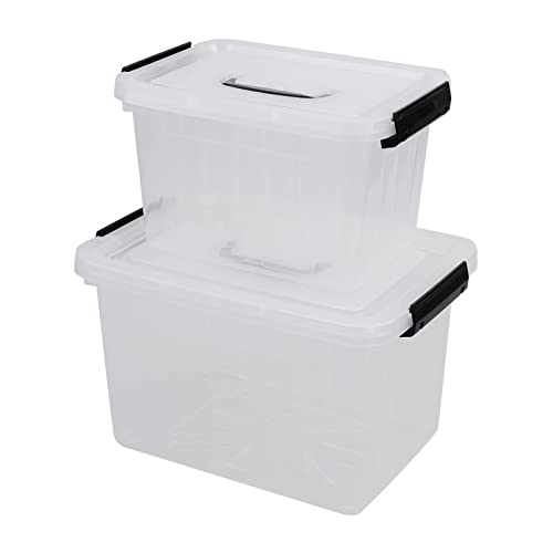 Yubine 2 Pack Clear Plastic Storage Box, Latching Bin with Lid and Handle (12 Quart &6 Quart)