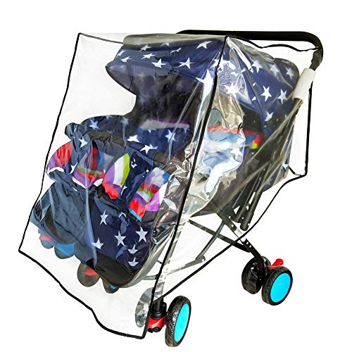 Weather Shield for Double Stroller Raincoat Universal Size Side by Side Baby Umbrella Stroller Rain Cover Scooter Twin Wind Shield Waterproof Jogger City (Side by Side)