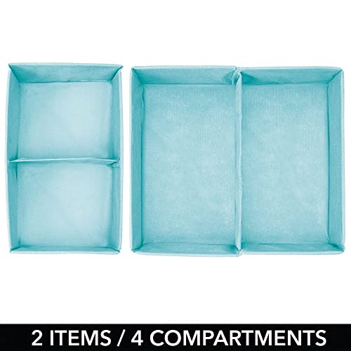 mDesign Fabric 2-Piece Drawer Organizer Bins, Kids/Baby Nursery Dresser, Closet, Shelf, Playroom Organization, Hold Clothes, Toys, Diapers, Bibs, Blankets, Turquoise Blue/White Polka Dot