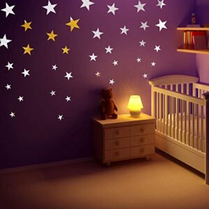 32 Pieces Removable Star Mirror Stickers Acrylic Mirror Setting Wall Sticker Decal for Home Living Room Bedroom Decor (Silver)