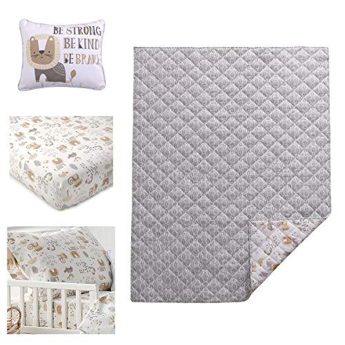 Levtex Baby Kenya Animals Beige, Grey, White - 5PC Toddler Set - Neutral Kids Bedding- Reversible Quilt, Fitted Sheet, Flat Sheet, Standard Pillow Case, Decorative Pillow