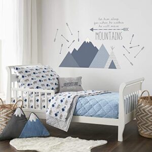 levtex baby trail mix 5pc woodland - animals - blue, grey, white - toddler set - kids bedding - reversible quilt, fitted sheet, flat sheet, standard pillow case, decorative pillow
