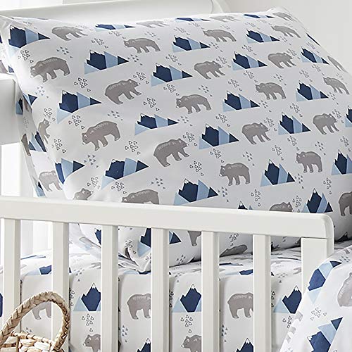 Levtex Baby Trail Mix 5PC Woodland - Animals - Blue, Grey, White - Toddler Set - Kids Bedding - Reversible Quilt, Fitted Sheet, Flat Sheet, Standard Pillow Case, Decorative Pillow