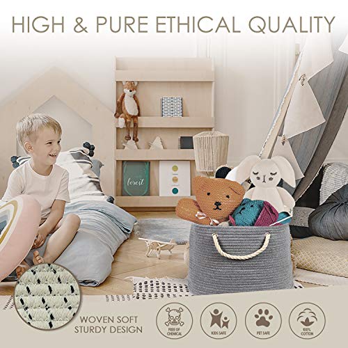 XXL Extra Large Cotton Rope Basket with Exclusive Laundry Bag: Wide Storage Organizer for Living Room, Blankets, Sofa Throws, Nursery, Baby Kids Toys, Playroom: 20" x 14" Hand Woven Hamper (Grey)