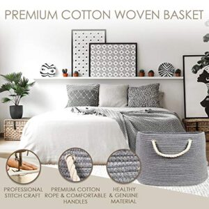 XXL Extra Large Cotton Rope Basket with Exclusive Laundry Bag: Wide Storage Organizer for Living Room, Blankets, Sofa Throws, Nursery, Baby Kids Toys, Playroom: 20" x 14" Hand Woven Hamper (Grey)