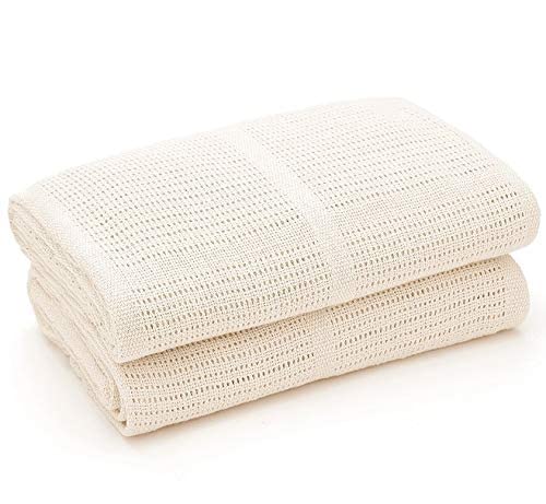 Bloomsbury Mill - 2-Pack 100% Organic Cotton Cellular Baby Blankets with Gifting Ribbon – Soft, All Natural & Breathable - Nursery/Stroller/Bassinet/Crib - Cream