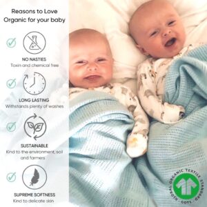 Bloomsbury Mill - 2-Pack 100% Organic Cotton Cellular Baby Blankets with Gifting Ribbon – Soft, All Natural & Breathable - Nursery/Stroller/Bassinet/Crib - Cream