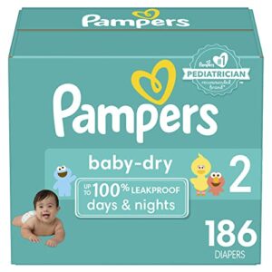 diapers size 2, 186 count - pampers baby dry disposable diapers