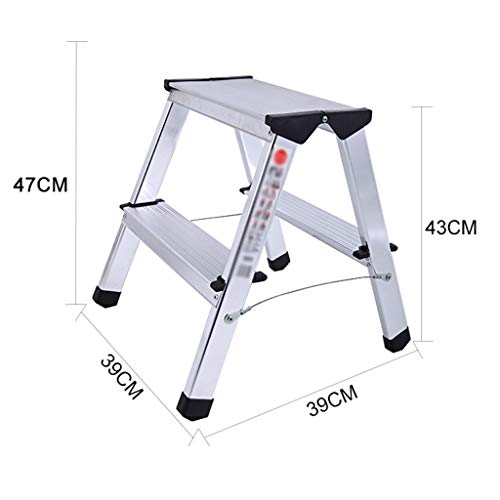 PENGJIE Folding Ladder Step Stool Ladder Stool 2 Step Folding Aluminum Heavy Duty Steel Portable Anti Slip Mat Tread Compact 150 Kg Capacity for Home Office