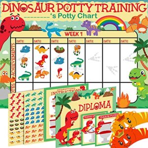 potty training chart for toddlers, dinosaur design reward chart - 194 cool stickers, 2 fun crowns, motivational certificate, bonus instruction cards, booklet & erasable pen for boys and girls