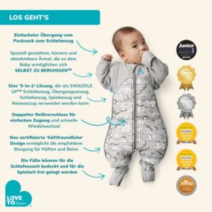 Love to Dream Swaddle UP Transition Suit 1.0 TOG, Gray, Large, 19-24 lbs, Patented Zip-Off Wings and Unique Self-Soothing Sleeves, Safely Transition from Swaddled to Arms-Free Before Rolling Over