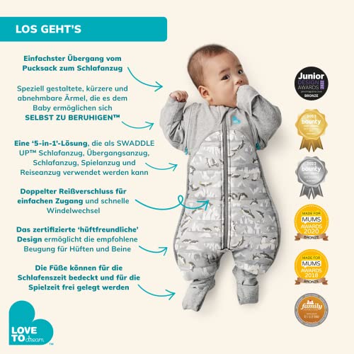 Love to Dream Swaddle UP Transition Suit 1.0 TOG, Gray, Large, 19-24 lbs, Patented Zip-Off Wings and Unique Self-Soothing Sleeves, Safely Transition from Swaddled to Arms-Free Before Rolling Over