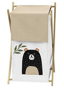 sweet jojo designs bear forest animal baby kid clothes laundry hamper for woodland pals collection - neutral beige, green, black and white