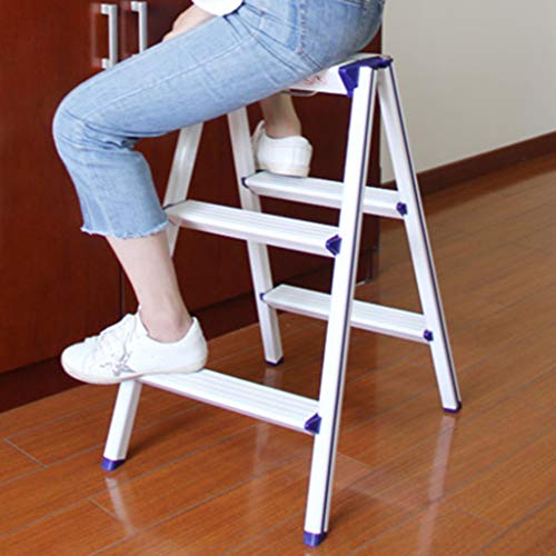 PENGJIE Folding Ladder Step Stool Ladder 3 Step Folding Aluminum Stool Heavy Duty Steel Portable Anti Slip Mat Tread Compact 120 Kg Capacity