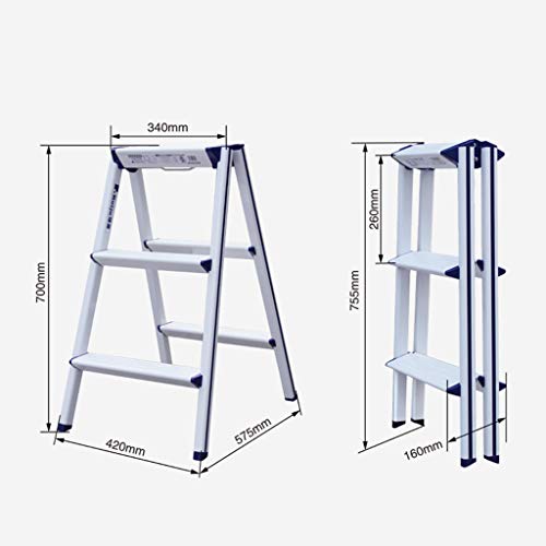 PENGJIE Folding Ladder Step Stool Ladder 4 Step Folding Aluminum Stool Heavy Duty Steel Portable Anti Slip Mat Tread Compact 120 Kg Capacity