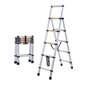 PENGJIE Folding Ladder Step Stool Aluminium Portable Telescopic Ladder 5 Step A-Frame Multi-Purpose Folding Ladder