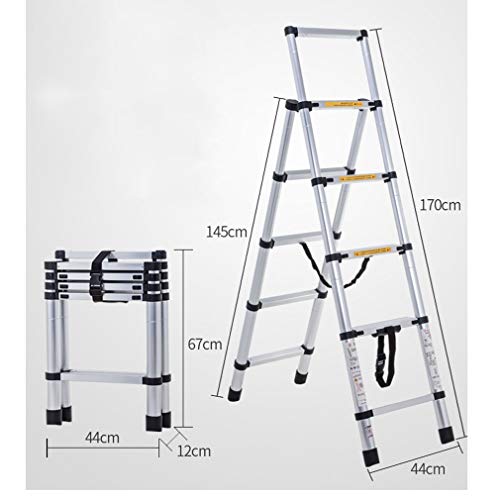 PENGJIE Folding Ladder Step Stool Aluminium Portable Telescopic Ladder 5 Step A-Frame Multi-Purpose Folding Ladder