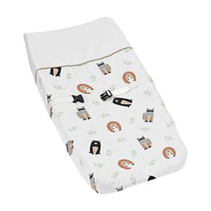 sweet jojo designs bear raccoon hedgehog forest animal unisex boy or girl baby nursery changing pad cover for woodland pals collection - neutral beige, green, black and grey