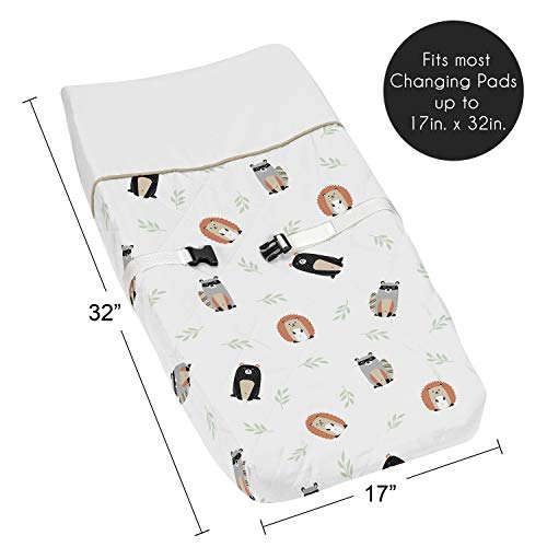 Sweet Jojo Designs Bear Raccoon Hedgehog Forest Animal Unisex Boy or Girl Baby Nursery Changing Pad Cover for Woodland Pals Collection - Neutral Beige, Green, Black and Grey