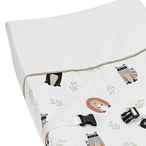 Sweet Jojo Designs Bear Raccoon Hedgehog Forest Animal Unisex Boy or Girl Baby Nursery Changing Pad Cover for Woodland Pals Collection - Neutral Beige, Green, Black and Grey