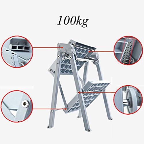 PENGJIE Folding Ladder Step Stool Ladder Stool 2 Step Folding Aluminum Heavy Duty Steel Portable Anti Slip Mat Tread Compact 150 Kg Capacity for Home Office