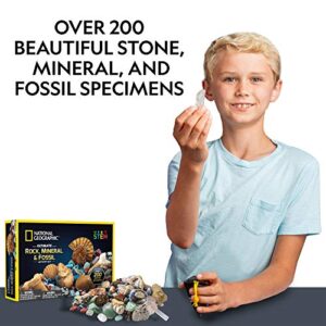 NATIONAL GEOGRAPHIC Rock Collection Box for Kids – 200+ Piece Gemstones and Crystals Set Includes Geodes & Real Fossils, Rocks & Minerals Science Kit, Geology Gift for Boys & Girls (Amazon Exclusive)