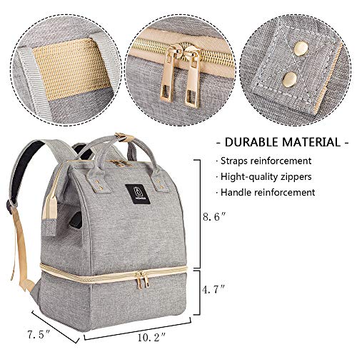 Breast Pump Backpack - Cooler and Moistureproof Bag Double Layer for Mother Outdoor Working Backpack with USB Charging Port, Large (Grey)