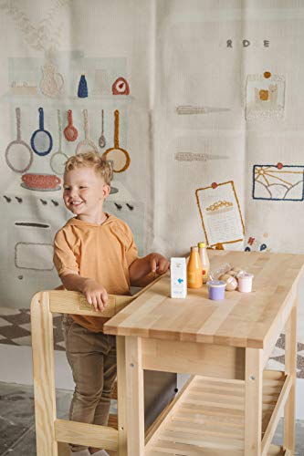 MEOWBABY Kitchen Step Stool for Kids - Toddler Learning Stool, Wooden Adjustable Helper for Toddlers, Natural