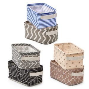 EZOWare 6 Pcs Small Foldable Storage Bins Baskets, Collapsible Linen Canvas Fabric Organizer Containers with Handles for Bathroom Toys Nursery Kids Toddlers Home and Office - Multi, 10 x 6.5 x 5 inch