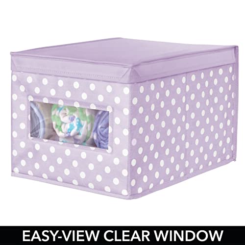 mDesign Large Soft Stackable Fabric Baby Nursery Storage Organizer Holder Bin Box with Front Window and Lid for Child/Kids Bedroom, Playroom, Classroom - 2 Pack, Light Wisteria Purple/White Polka Dot