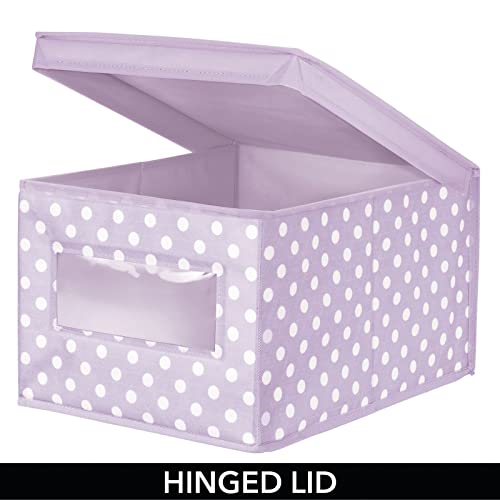 mDesign Large Soft Stackable Fabric Baby Nursery Storage Organizer Holder Bin Box with Front Window and Lid for Child/Kids Bedroom, Playroom, Classroom - 2 Pack, Light Wisteria Purple/White Polka Dot