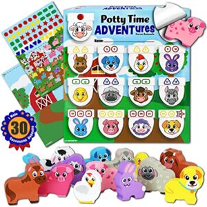 lil advents potty time adventures - farm animals with 14 wooden block toy prizes | potty training advent game | as seen on shark tank | wood block toys, reward chart, activity board and stickers